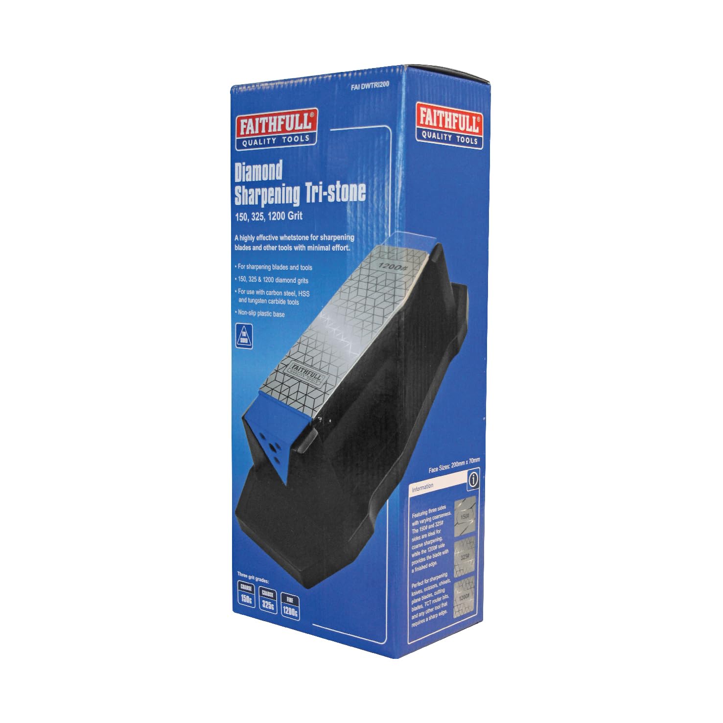 Zestaw kamieni do ostrzenia Faithfull Diamond Sharpening Stone – trójkątny kamień do ostrzenia 150/325/1200, ostrzałka do noży i narzędzi z antypoślizgową podstawą, do stosowania na mokro lub na sucho
