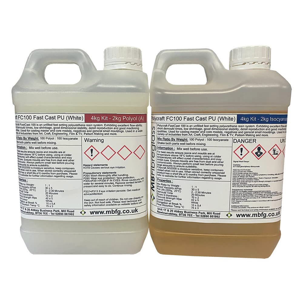 Polycraft FC100 (White) Fast Cast Paintable Polyurethane Liquid Plastic Casting Resin System - 4kg Kit