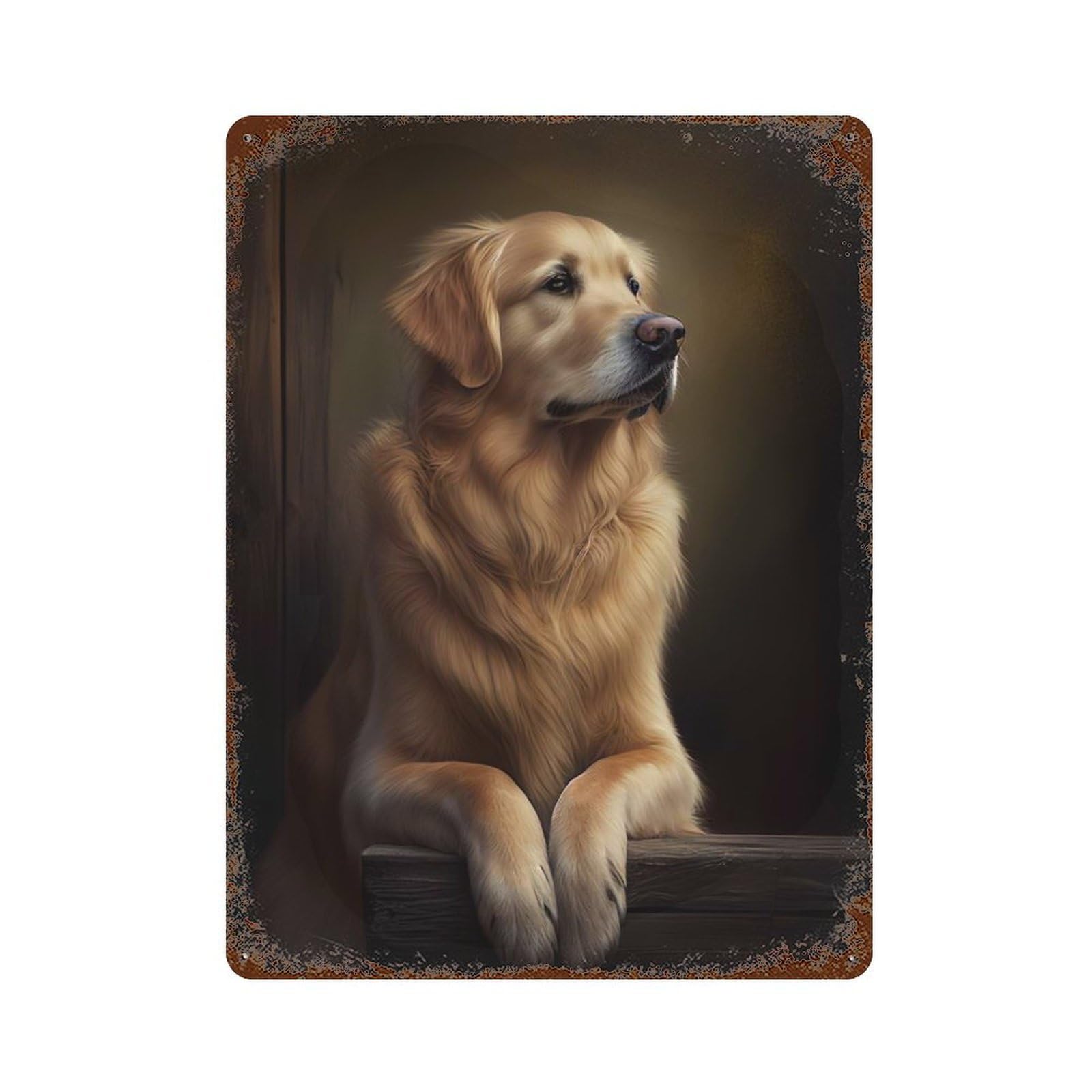 Golden Retriever Weathered Tin Sign 15.7"x11.8", Ideal for Shed, Workshop And Garage Wall Decor