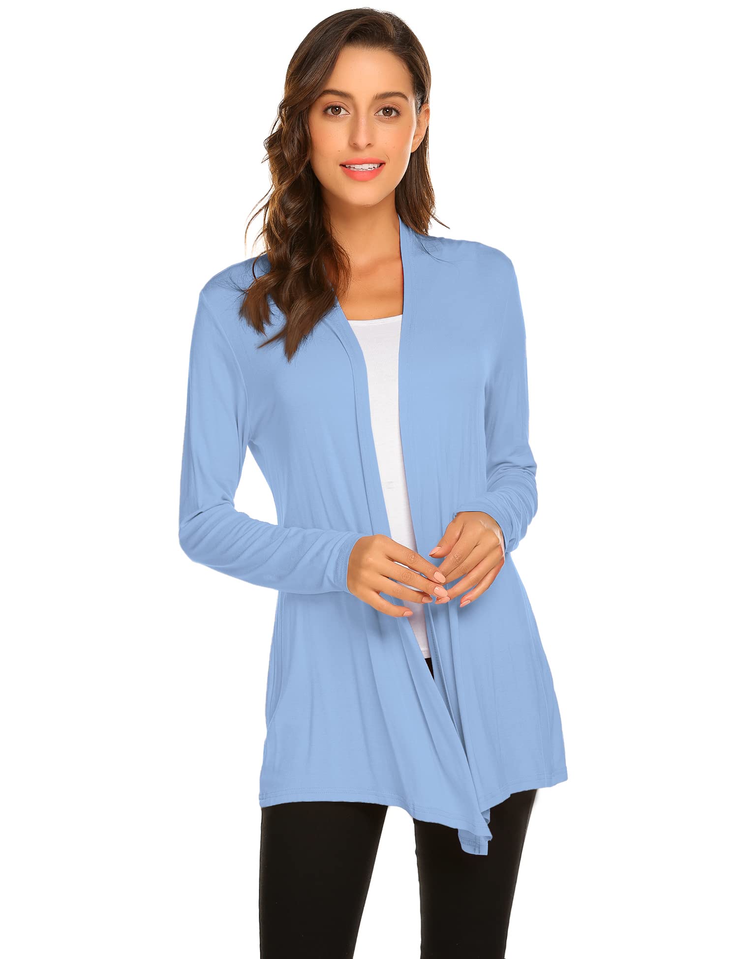 Newchoice Womens Casual Lightweight Long Sleeve Cardigan Soft Drape Open Front Fall Dusters (S-3XL)