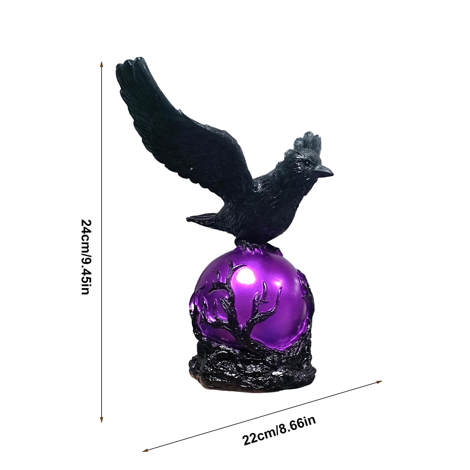 Lampada Corvo Arredamento Casa Gotico Con Estetica Scuro | Luce notturna Corvo Nero con Sfera Viola per Camera da Letto Soggiorno Ufficio Comodino Decorazione Interna