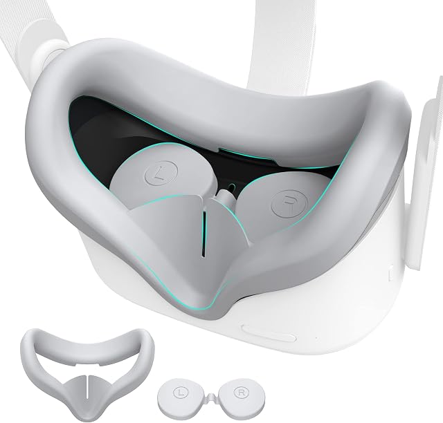 KIWI design Silicone Face Cover Pad with Lens Protector, Replacement Accessories Compatible with Quest 2 (Light Gray)