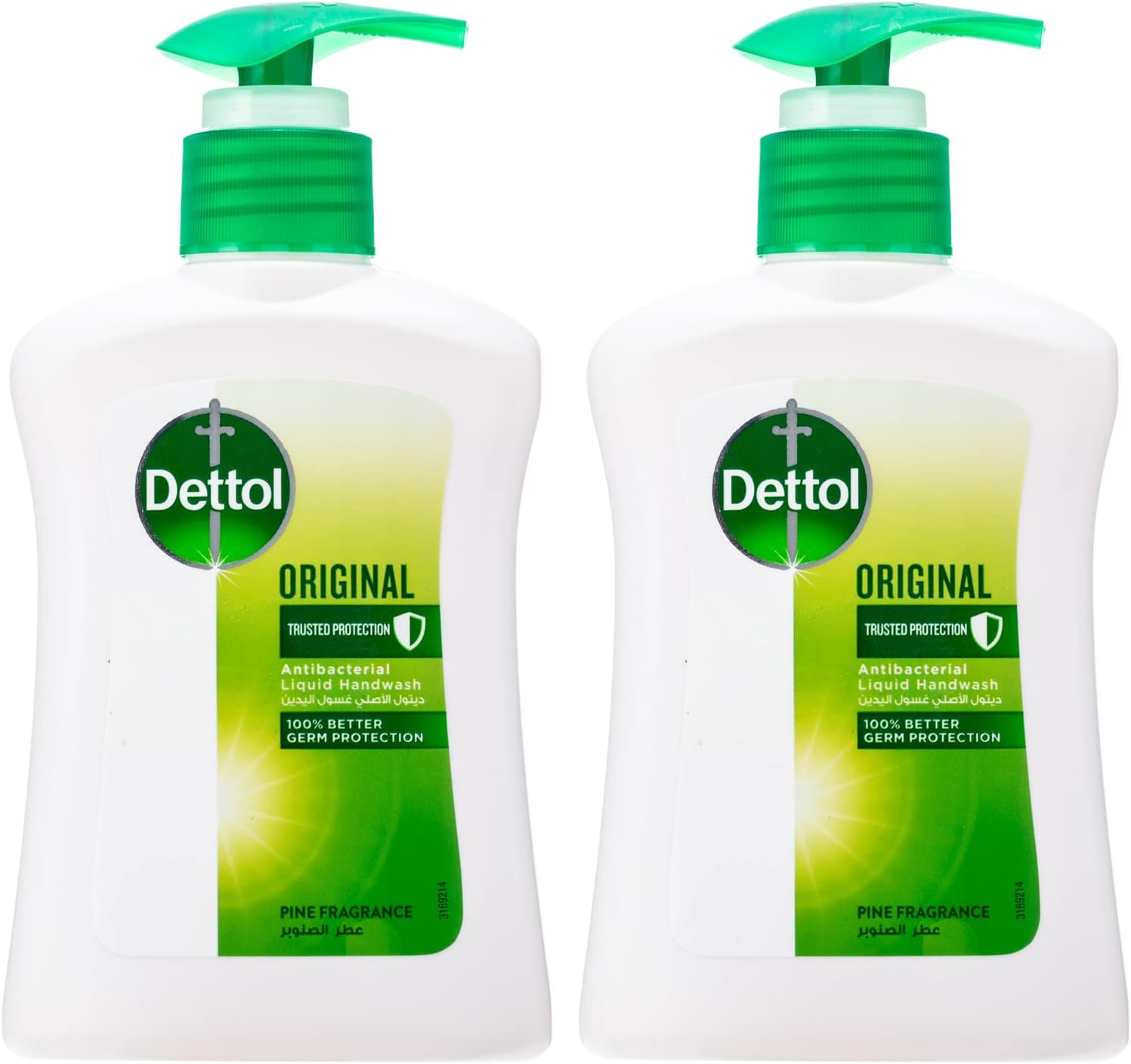Original Handwash Liquid Soap Pump Pine Fragrance for effective Germ Protection & Personal Hygiene (protects against 100 illness causing germs), 200ml, Pack of 2