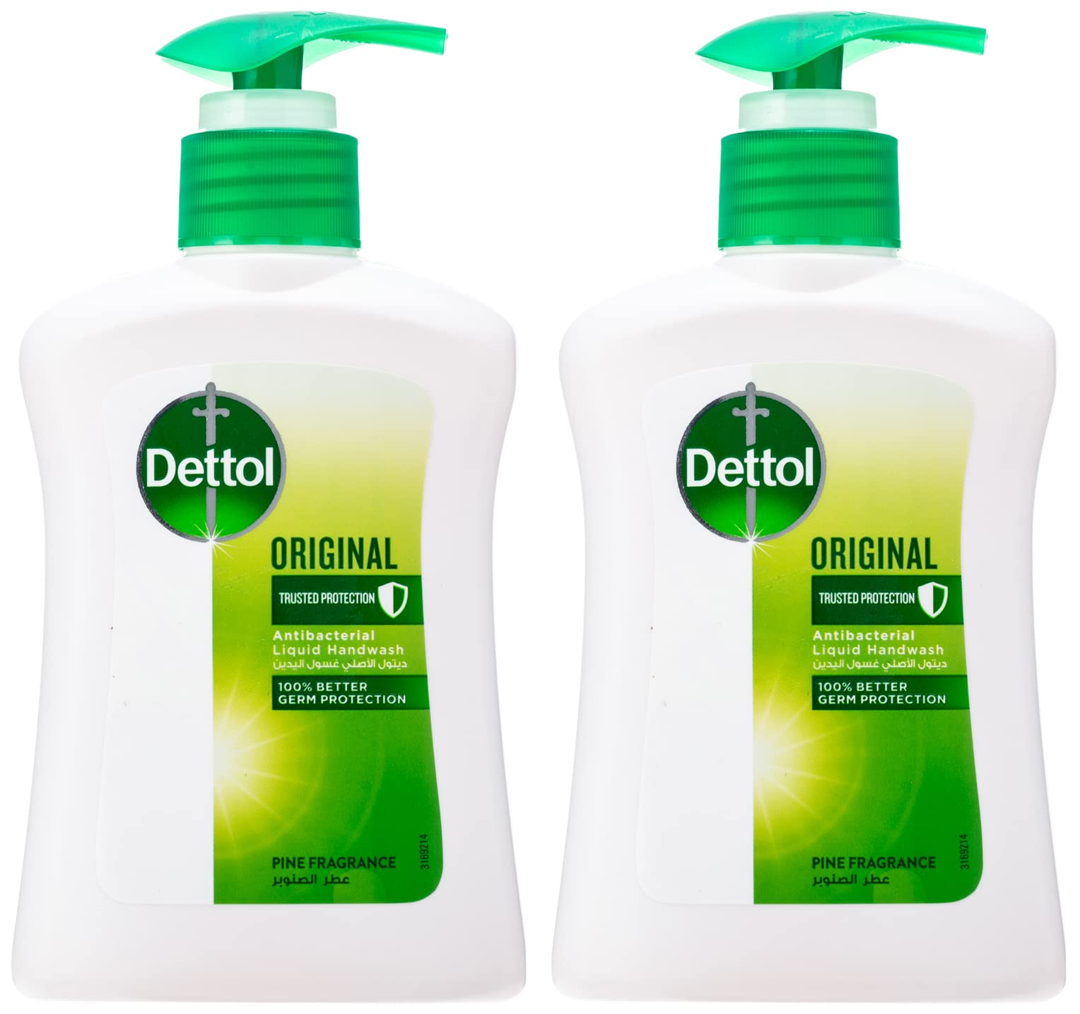 Original Handwash Liquid Soap Pump Pine Fragrance for effective Germ Protection & Personal Hygiene (protects against 100 illness causing germs), 200ml, Pack of 2