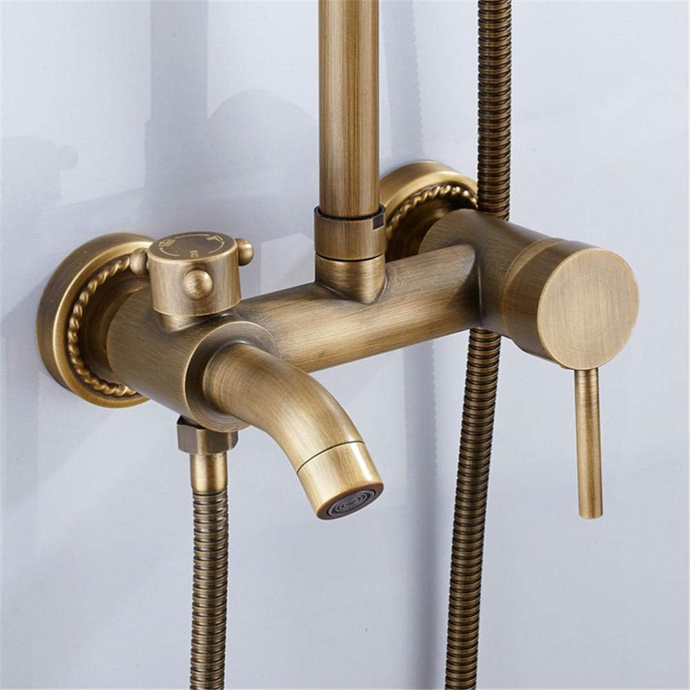 Bathroom Shower Faucet Set Retro Antique Brass Shower Set Wall Mounted Phone Ceramic Handheld Mixer Tap Faucet 3-Functions Mixer Valve-A,C