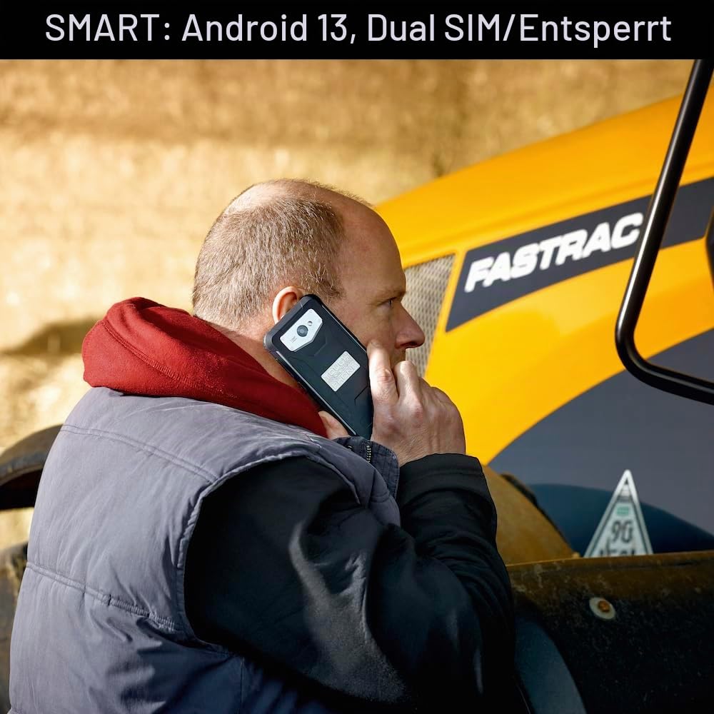 JCB Toughphone TP231 Rugged Smartphone ohne Vertrag – 5,7 Zoll Outdoor Handy, Android 13, Dual SIM, 20MP Kamera, 4050mAh Akku, IP68, NFC, 128GB Speicher, 6GB RAM, Baustellenhandy
