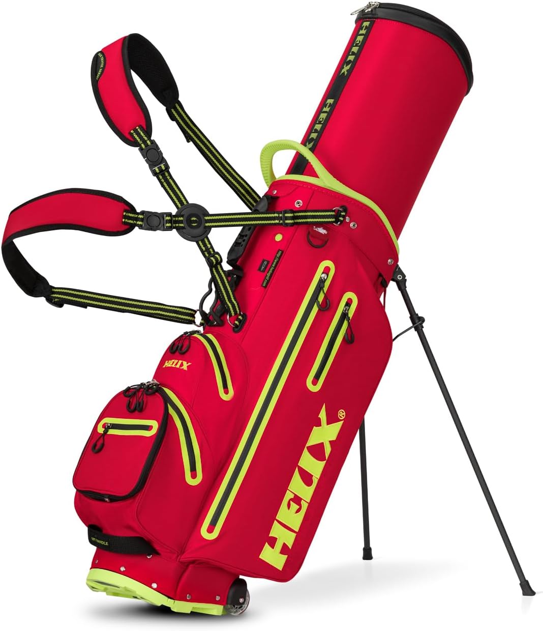 HELIX Golf Stand Bag Retractable, 6 Way Dividers with Backstrap Shoulder Carry Golf Bag, Golf Bag Stand with Wheel for Traveling