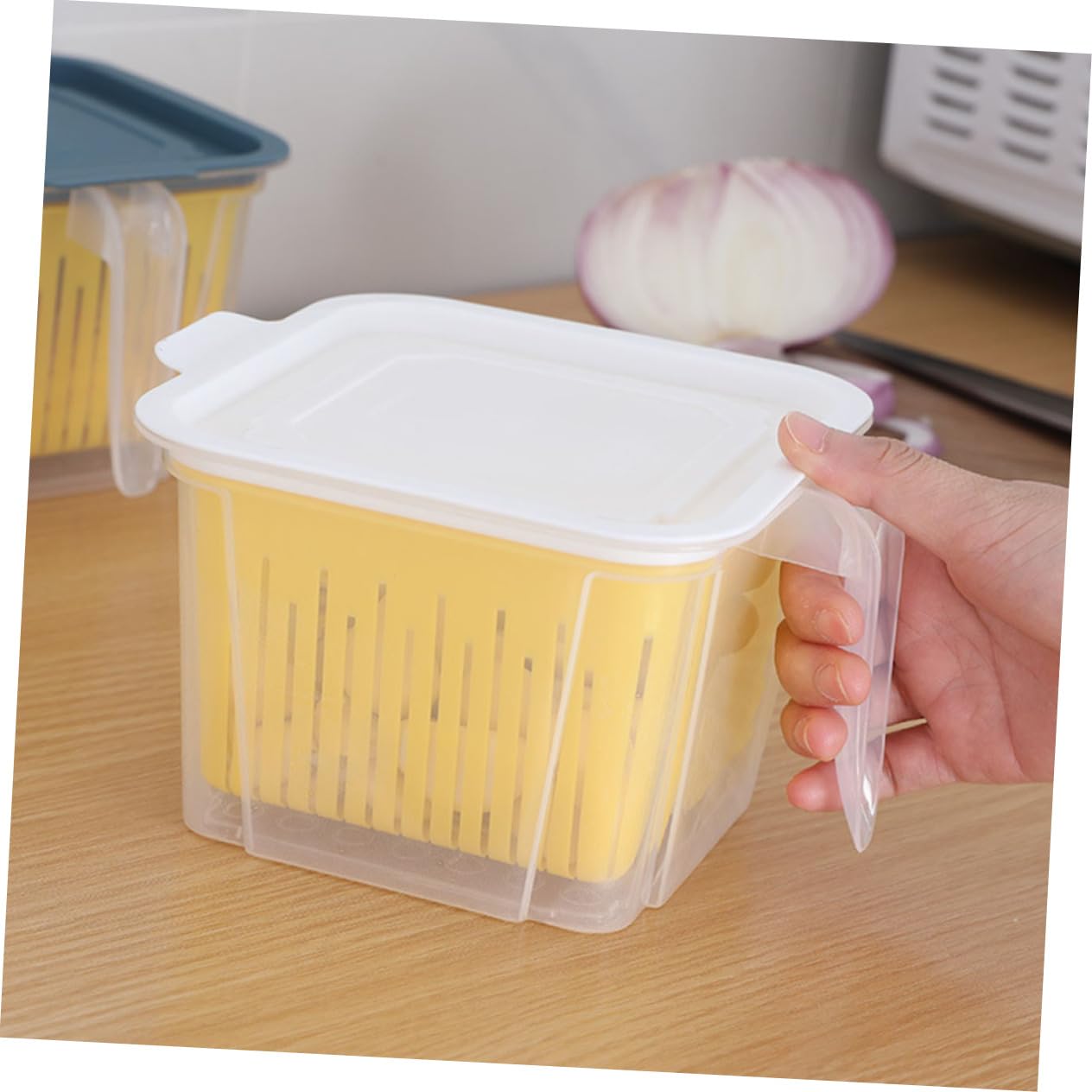 Ciieeo 2 scatole doppie versatili per alimenti, accessori da cucina per verdure fresche e frutta, design di drenaggio mantiene il cibo asciutto e nutriente per frigorifero contenitori organizer