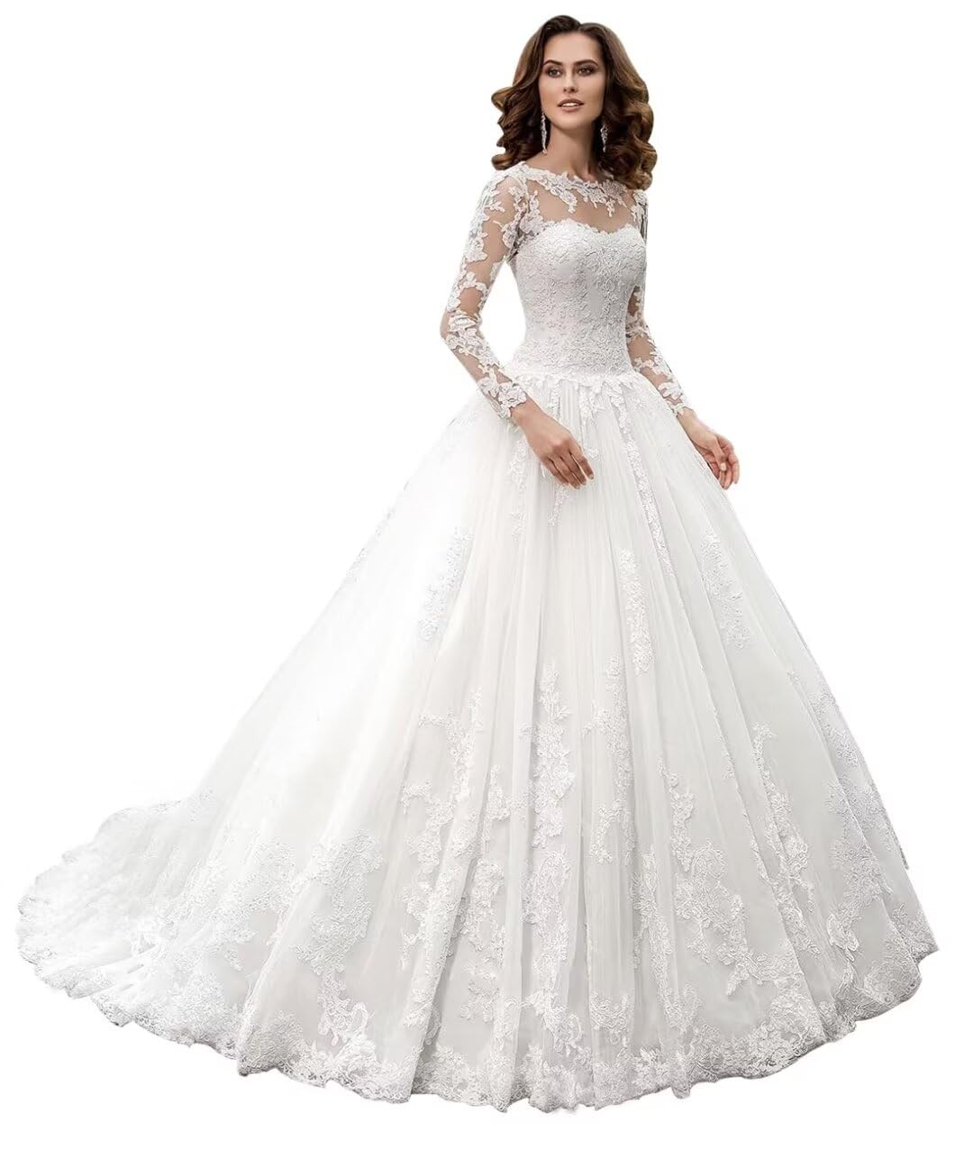 Wedding Dresses Ball Gown for Bride Lace Appliques Tulle Beach Bridal Gowns with Train He1023