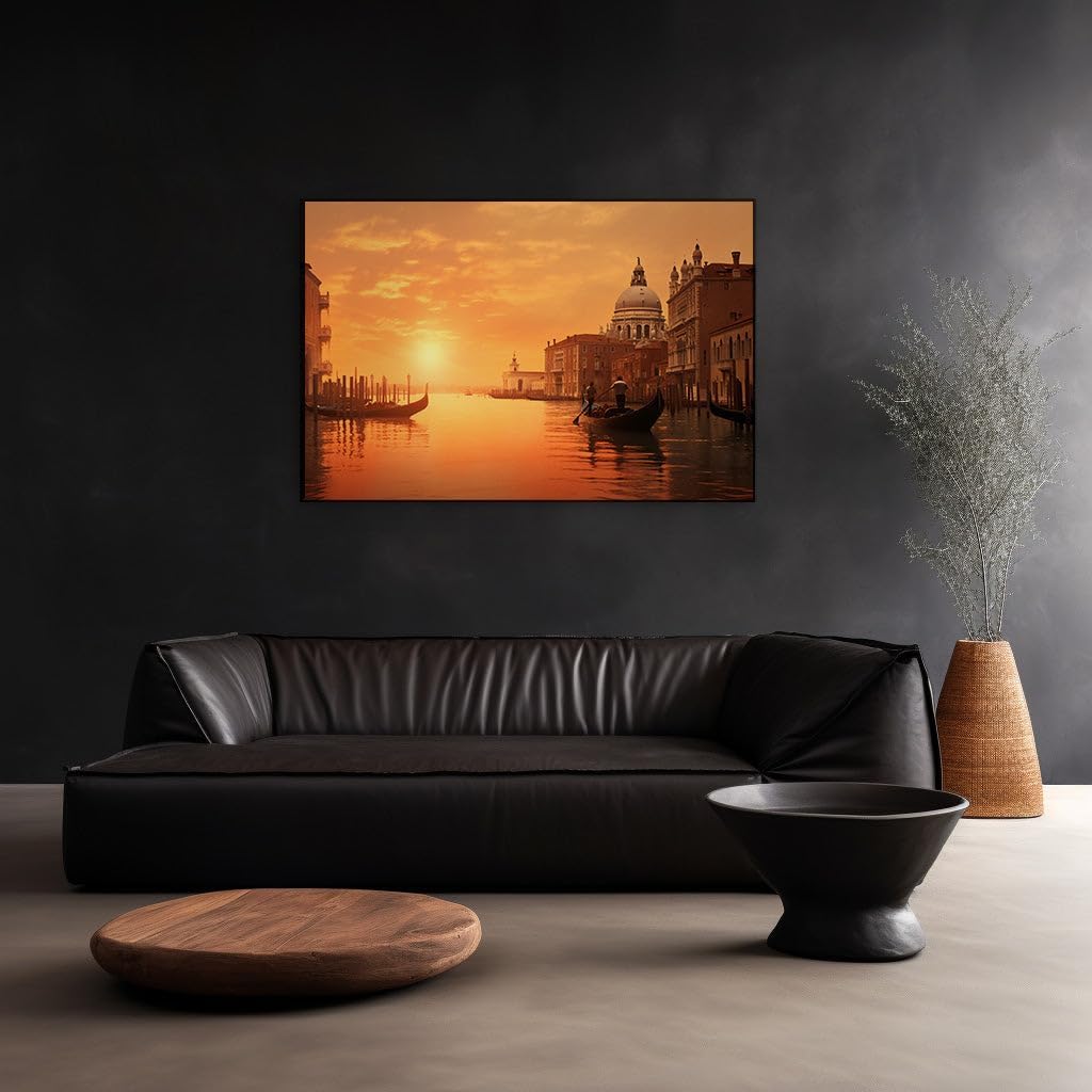 Canvas for Living room. Venetian Romance and Serenity at the Break of Dawn, 27 x 18 inch Canvas Wall Art - Contemporary Masterpieces - Modern Home Decor