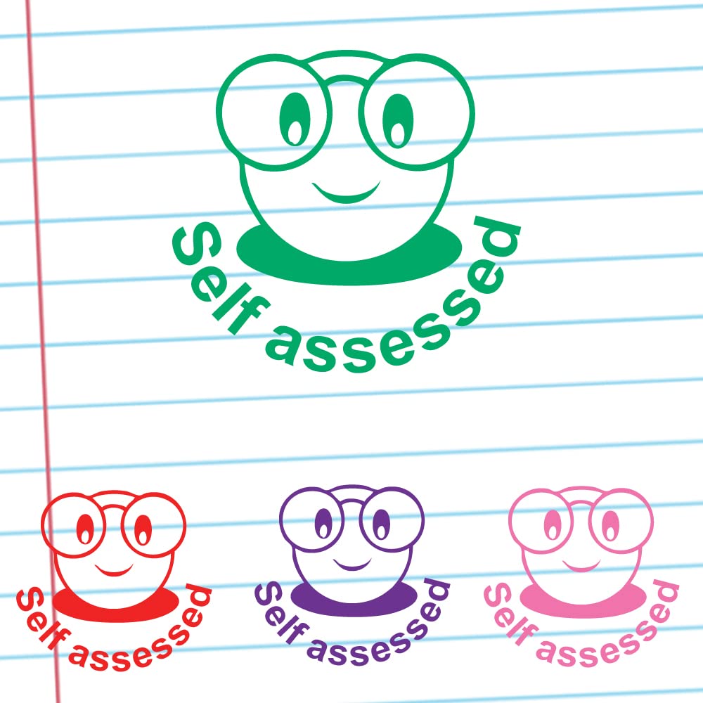 School Stamps Pink Self Assessed Smiley Teacher Stamp. Self-Inking, 22Mm, Reinkable, Quality Stamper For Marking And Praise. Ink*
