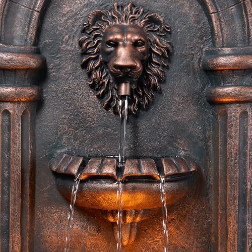 Teamson Home 32.1 in. Wall-Mounted Lion Head Stone LED Outdoor Water Fountain for Gardens, Landscaping, Patios, Balconies, Lawns to Create a Calming Oasis in Outdoor Living Spaces, Antique Bronze by Teamson Home - Image 4