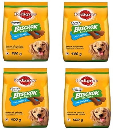 PEDIGREE Dog Adult Biscuits Biscrok Treats, 500g Pack of 4PCS Chicken 2 kg (4x0.5 kg) Dry Young, New Born Dog Food
