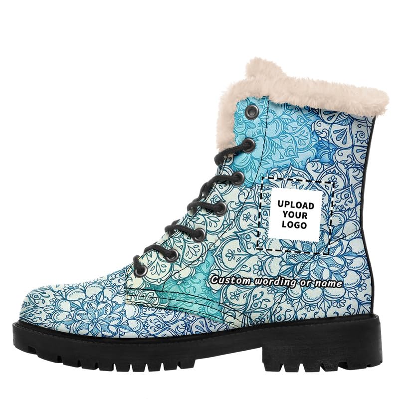 Customizable Mandala Print Women's Snow Ankle Boots, Stylish Warm High-top Winter Booties Footwear2