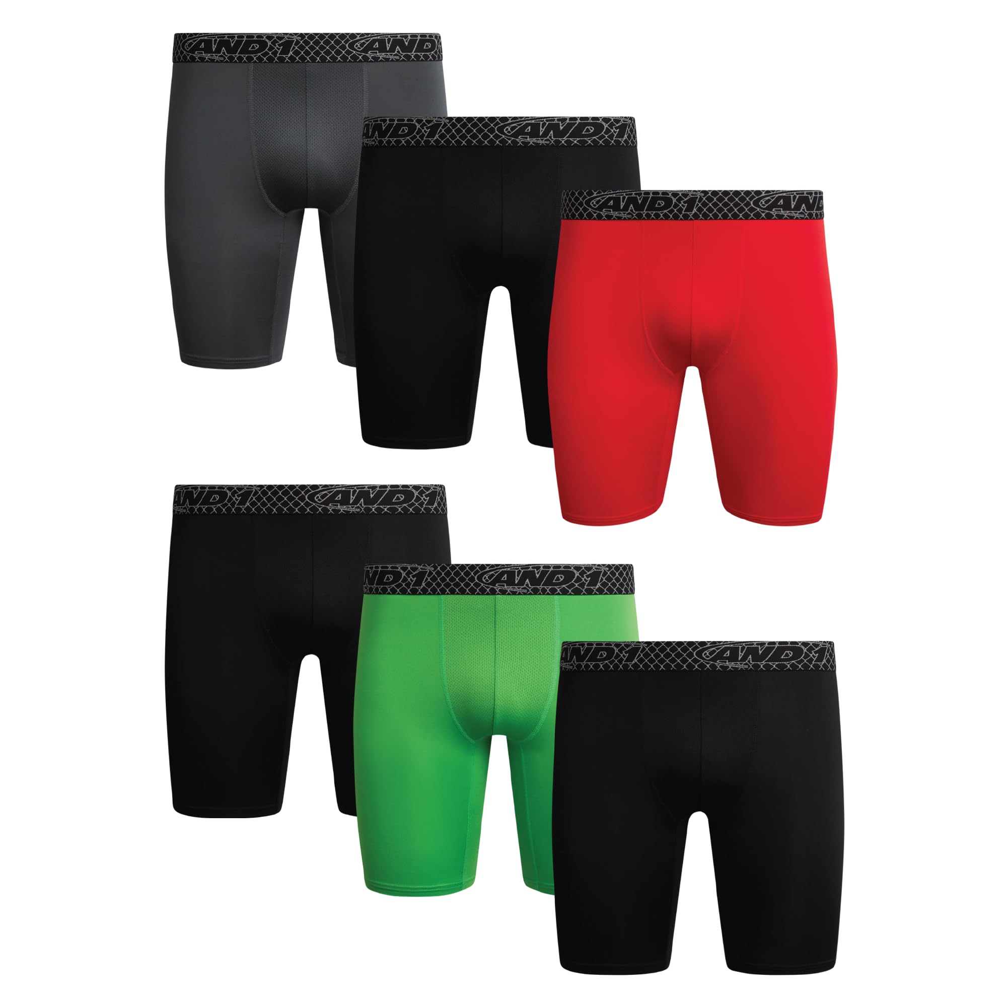 AND1 Mens Boxer Briefs - 6 Pack Platinum Performance Long Leg Boxer Briefs with Pouch - Boxers for