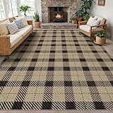 Neutral Easy Jute Rug 9x12 for Living Room, Large Indoor Outdoor Natural Color Farmhouse Area Rugs for Patio, Backyard and Dining Room, Plaid Woven Design, Non Shed, Washable Outside Carpet