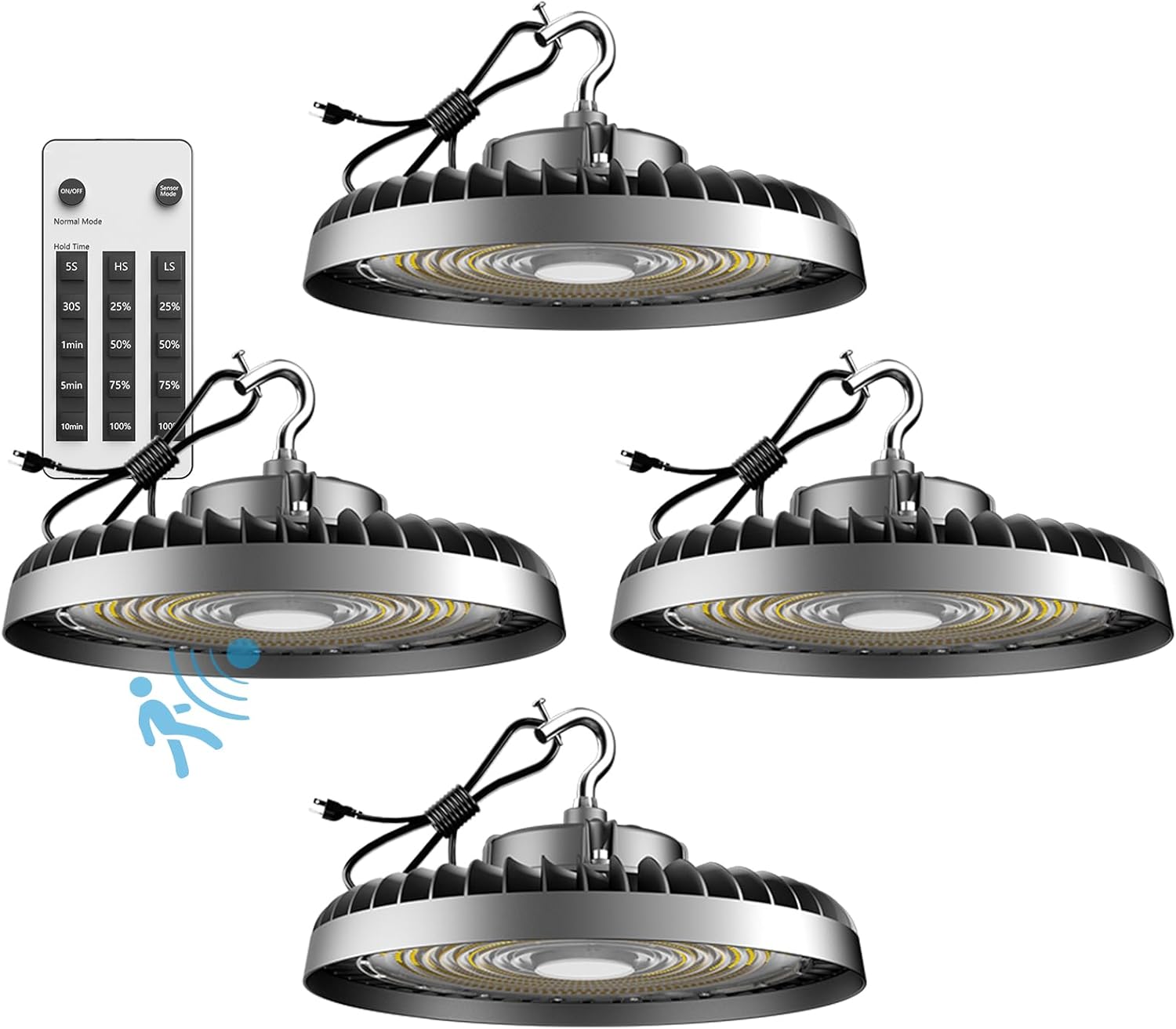Lightdot Smart 250W High Bay LED Shop Lights 37,500LM High Bay Lights with Control (Normal Mode  Motion Sensor Mode) ETL-Listed Plug  Play for 30-40FT Height Warehouse-6Yrs Warranty-6Pack