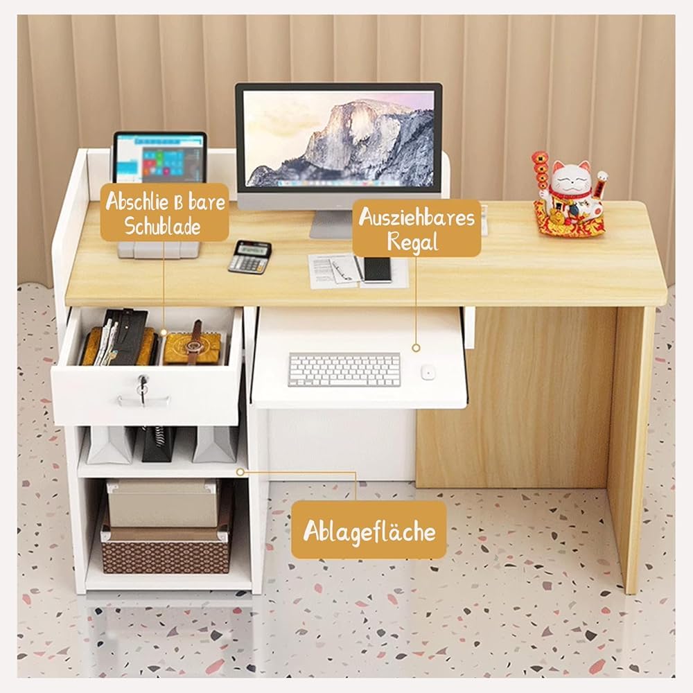 Empfangstheke Klein Holz, Rezeptionstheke, Empfangstresen Kosmetik, Rezeptionstheken mit Schublade, Laden-Theke Verkaufstheke Tresen Büromöbel Rezeption(Size:120*40*90cm,Color:'White+gray'>White+gray)