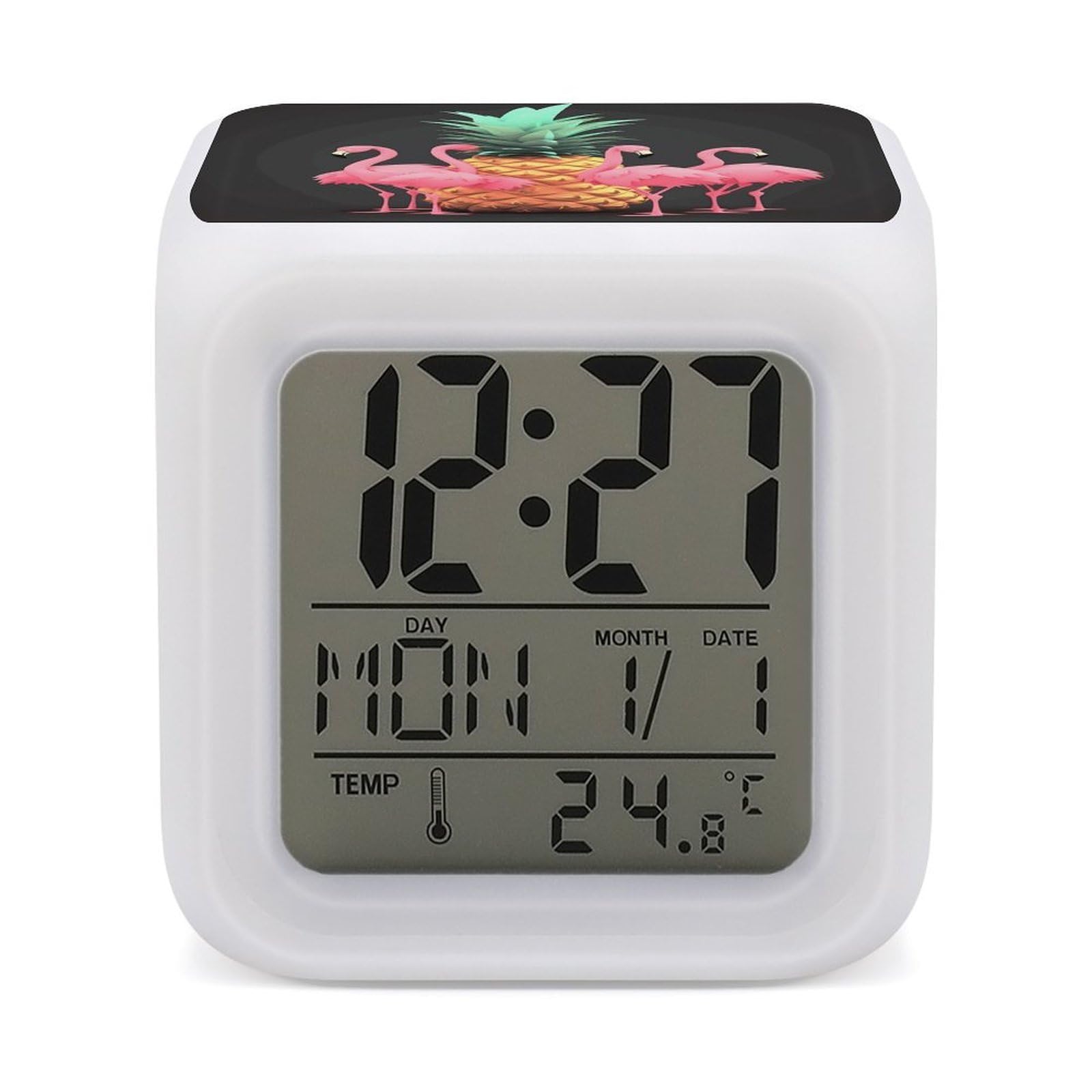 VstaDank Pineapple Flamingos Alarm Clocks with 7 Color Changing Night Light Exquisite Bedroom Digital Clocks with LED Temperature Display Desk Clock Ok to Wake Clocks for Heavy Sleeper