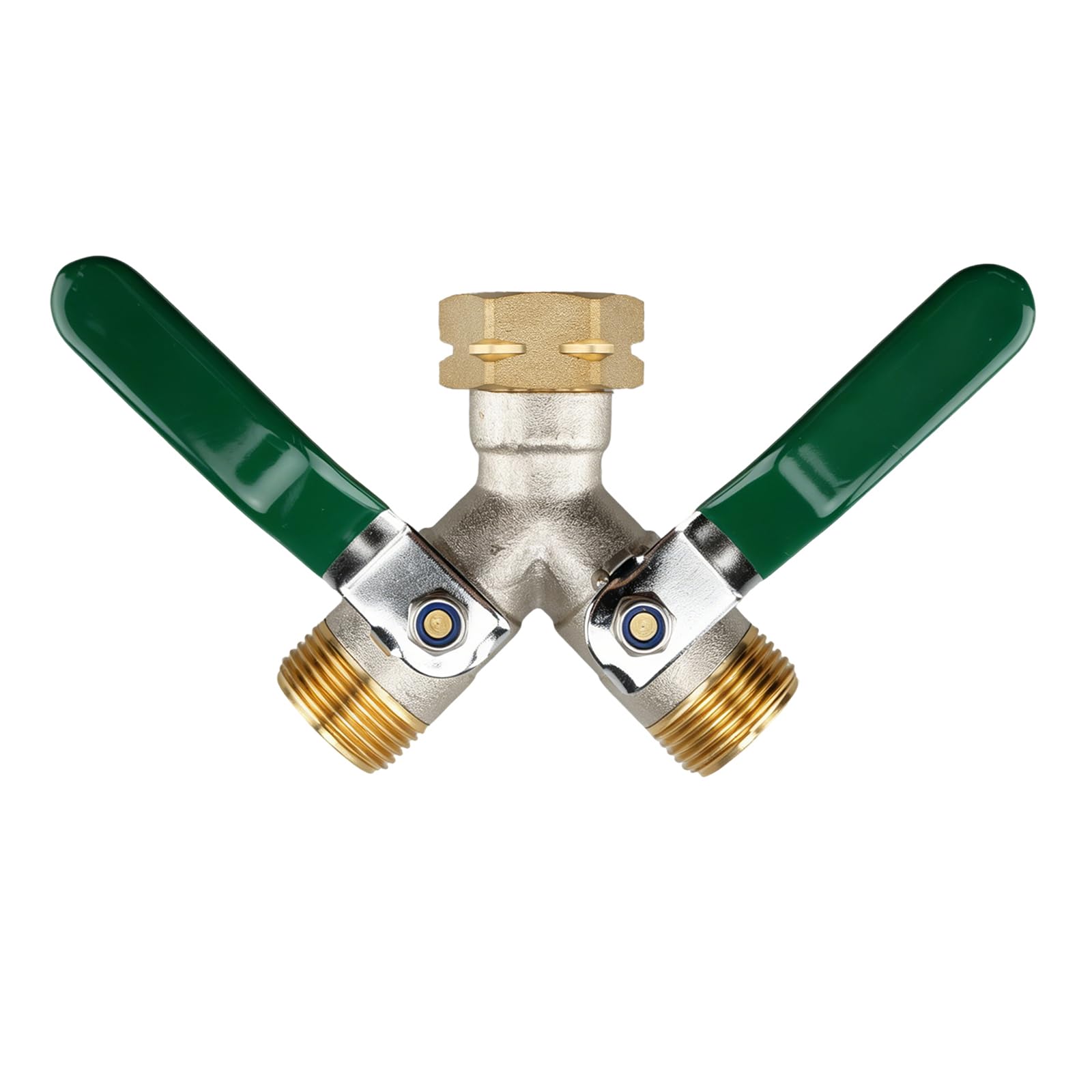 Velicber Garden Hose Splitter, Hose Splitter 2 Way, 3/4" Y Valve Garden Hose Connector, Brass Garden Tap Splitter, with Individual On/Off Valves and Extended Handle for Home Garden Outdoor Car Washing