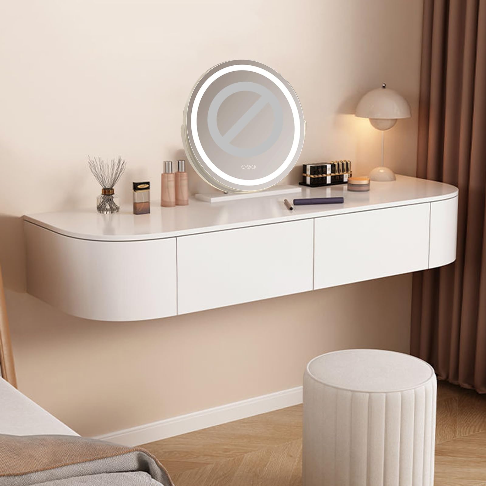 asdchZen Wall-Mounted White Makeup Vanity Desk With Floating Dressing Table Space-Saving 100Cm Stylish Storage Solution For Bedroom And Makeup Nization