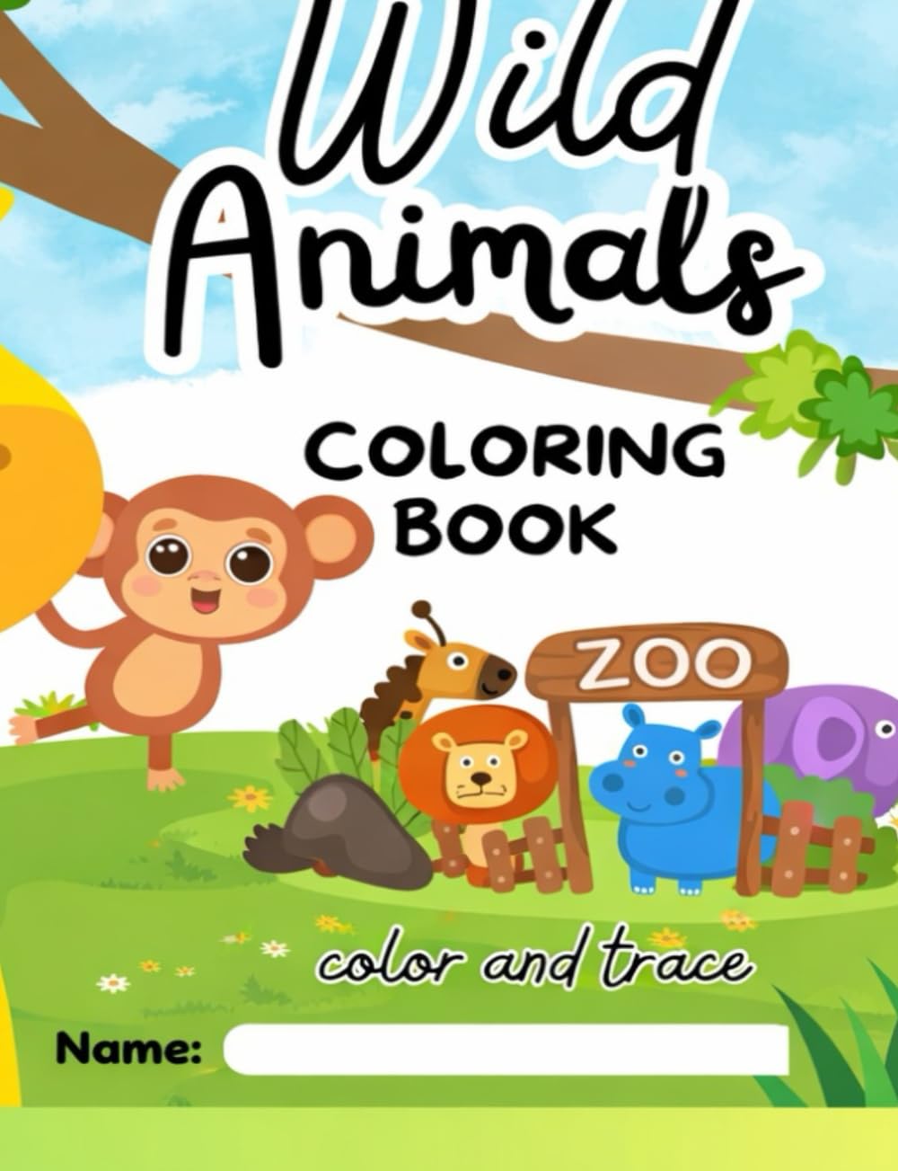 Wild animals: Coloring book color and trace