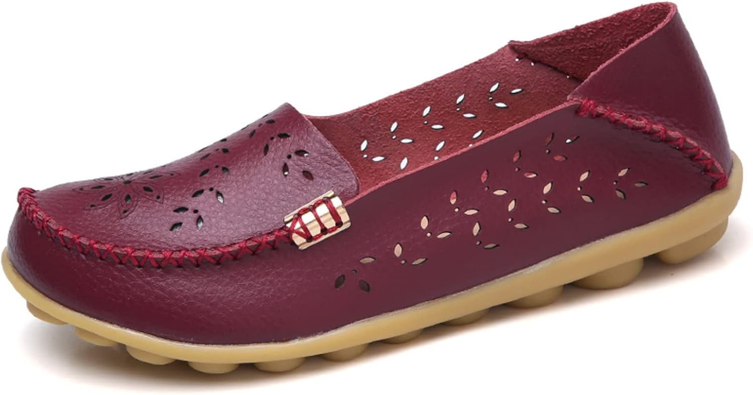VenusCelia Women's Comfort Walking Boat Shoe 6.5 Wine(cutout)