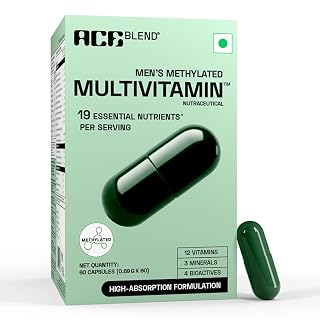 Ace Blend Multivitamin Capsules for Men | Pack of 60 | Methylated Multivitamin with 19 Essential Nutrients | Quatrefolic, MenaQ7 & Vitashine D3 | Supports Energy, Immunity, Focus & Heart Health - Amazon product rated Grade A