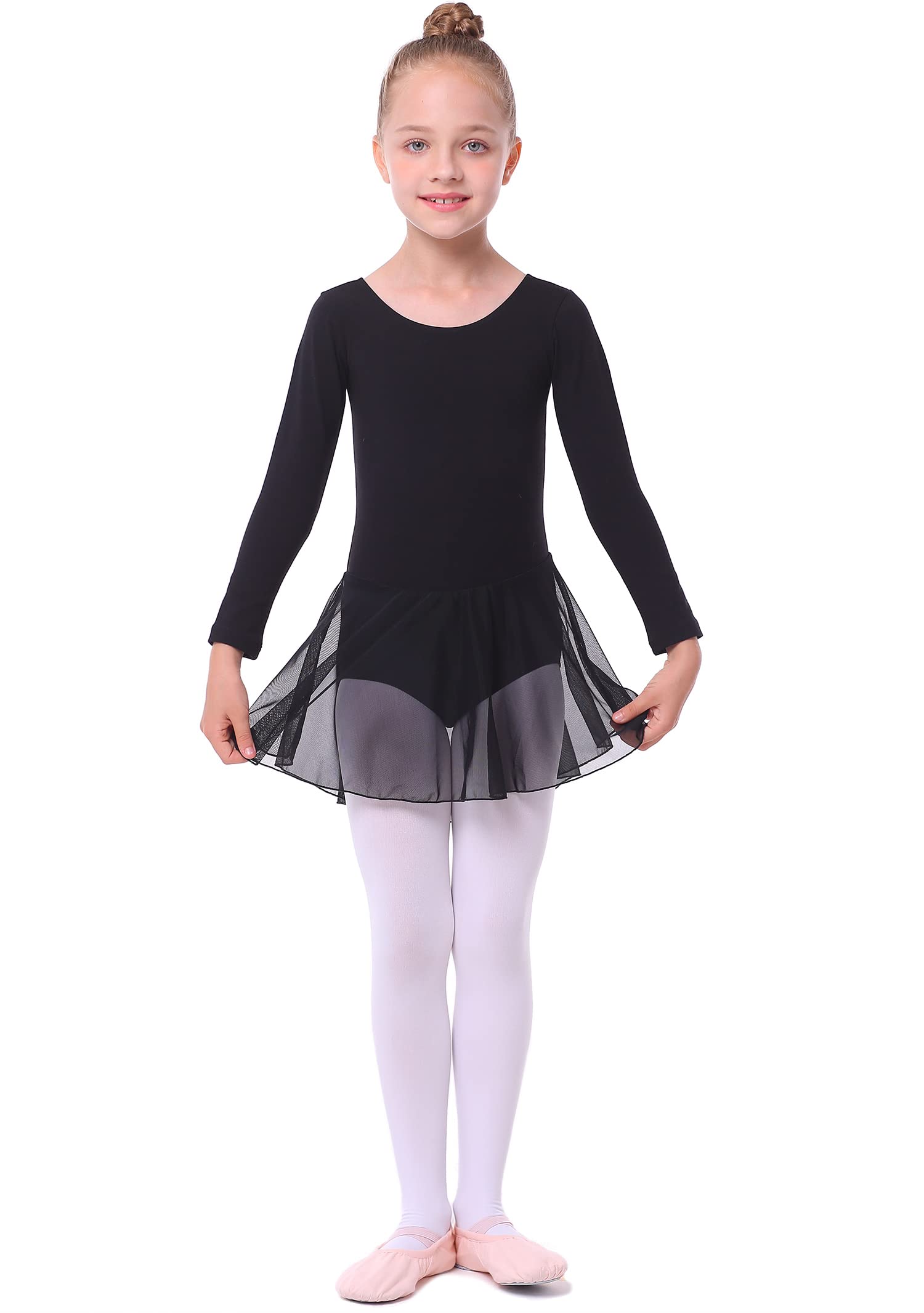 danswan Leotardos de ballet de manga larga con falda de ballet para niñas pequeñas