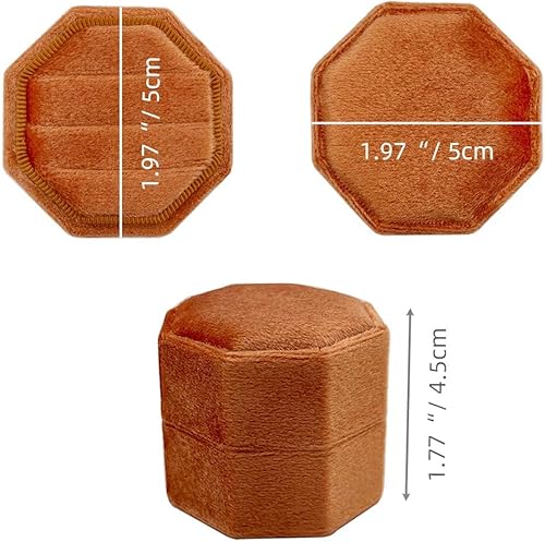 Miniatura 6 de Caja de terciopelo para anillos con 3 ranuras, octágono de alta calidad, hecha a mano, con tres anillos, almacenamiento para ceremonia de boda