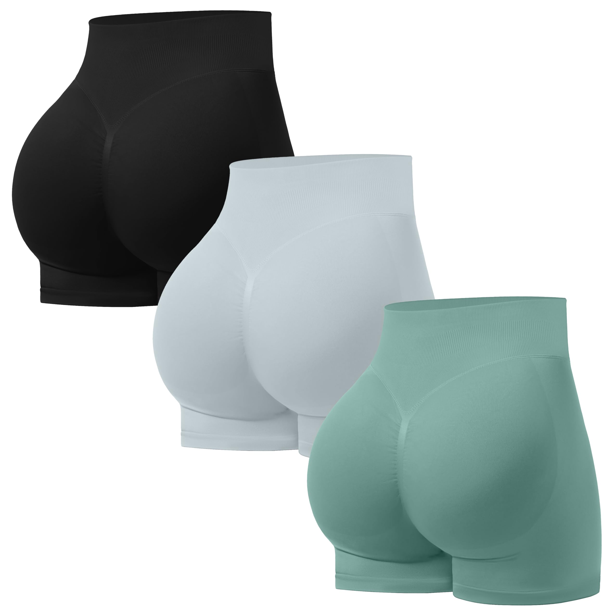 OVESPORT 3 Pack Seamless Women Workout Shorts Scrunch Butt Lifting Gym Booty Biker Shorts