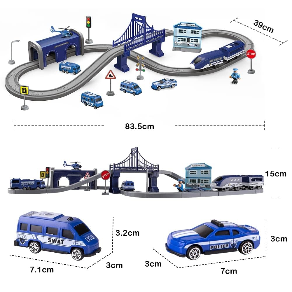Wdmiya Ferrocarril eléctrico para niños 3 4 5 6 7 8 años, sistema de carril flexible con 66 piezas, vehículos de construcción y nave espacial, juego de carreras creativo para niños y niñas (66