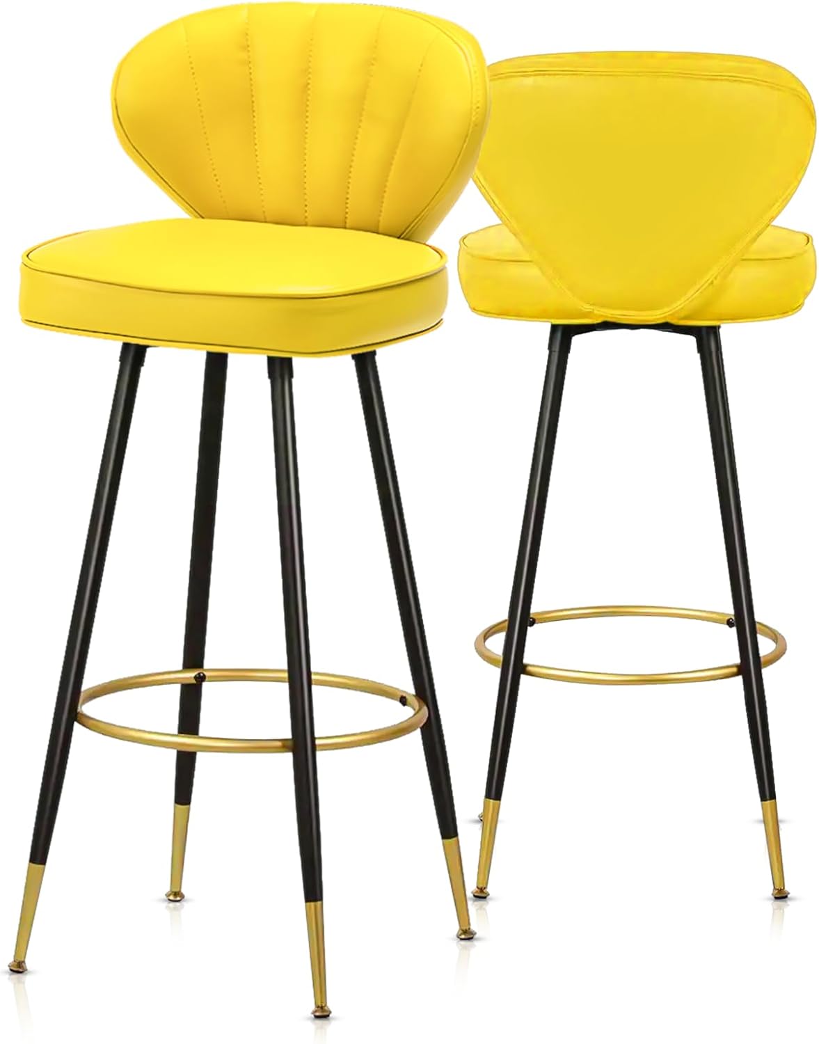 MoNiBloom Contemporary PU Leather Barstools Set, Set of 2, 30 Inch Yellow Counter Height Chairs with Gold Footrest, Armless Design, Suitable for Countertop Island, Home Bar, and Dining Room