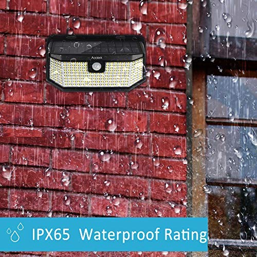 Aootek 182 Led Solar outdoor motion sensor lights upgraded Solar Panel to 15.3 in2 and 3 modes(Security/ Permanent On all night/ Smart brightness control )with IP65 Waterproof with Wide Angle(2pack)