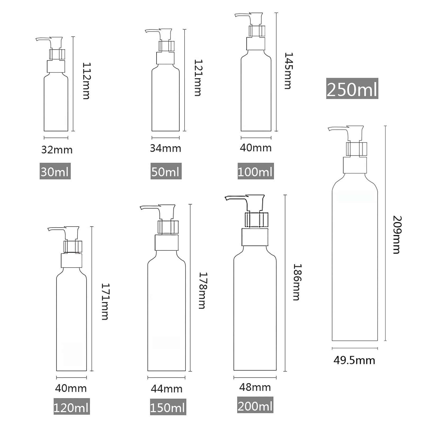 12 Piezas Recargable 250ml Botella de Aluminio con Cabeza de Bomba loción Botellas, para Jabón de Emulsión Gel de Ducha