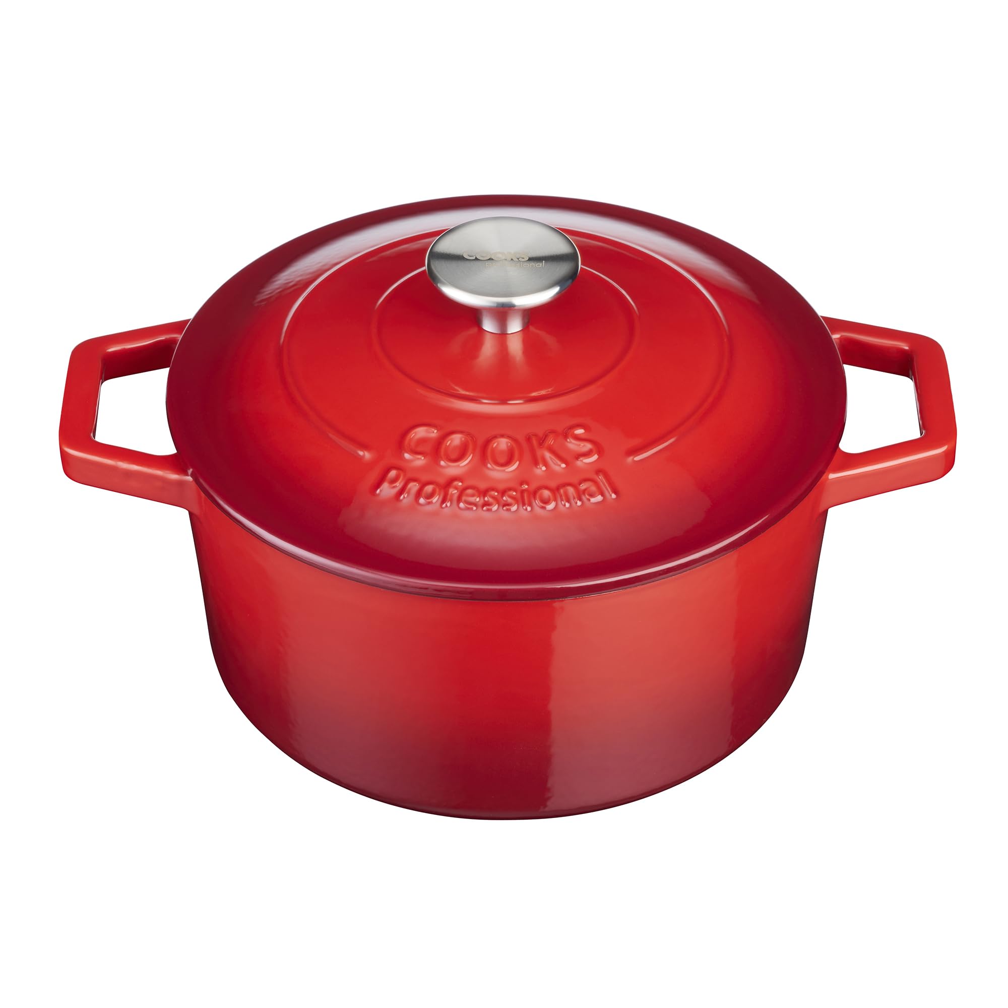 Cooks Professional 20cm Cast Iron Casserole Dish 2.8L with Lid & Handles | Colourful Modern Design Enamelled Cooking Pan Pot | Suitable For All Hobs Inc Induction | Oven & Grill Safe | Red — image 1