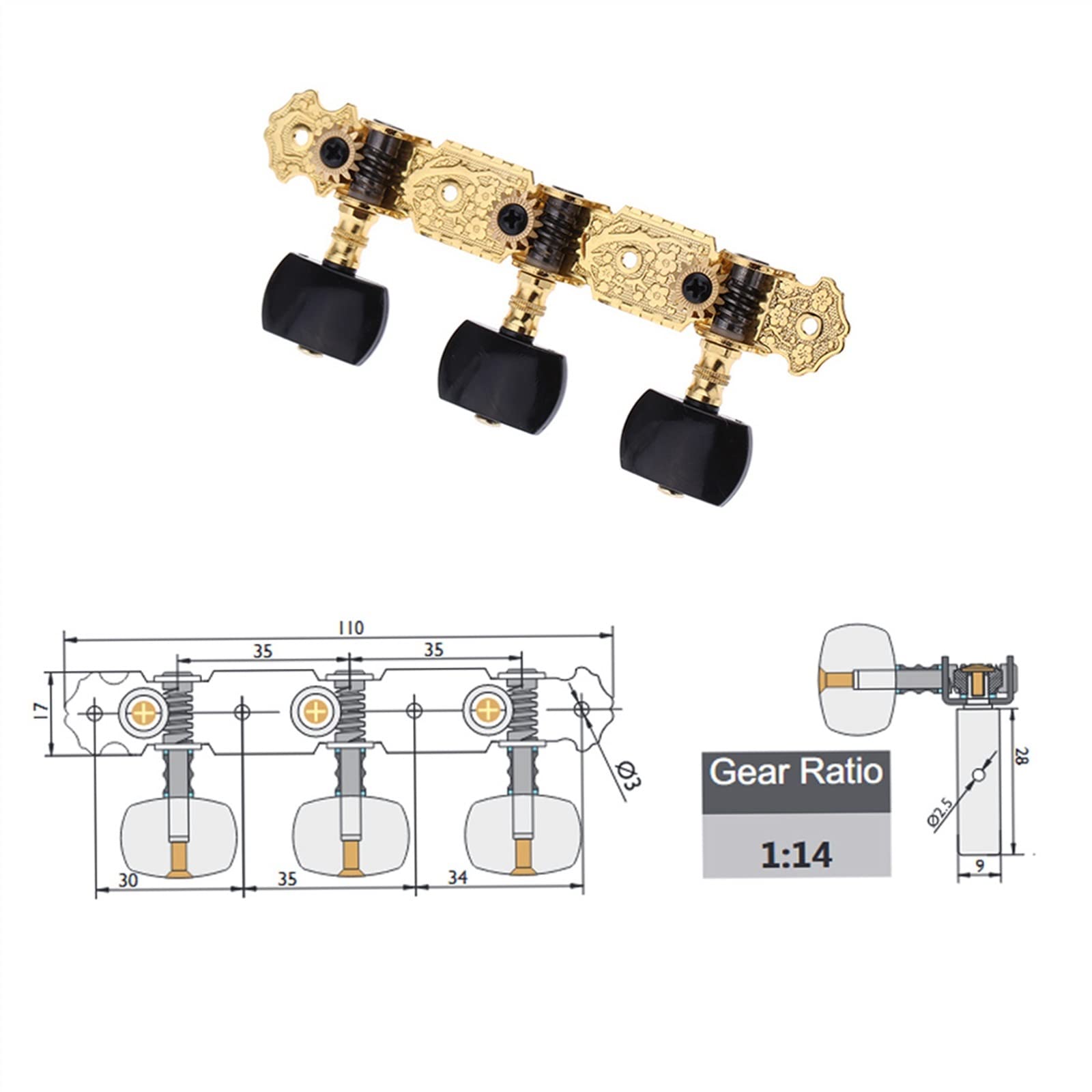 Tuner Mechaniken Knöpfe Guitar String Tuning Pegs 1 Paar 3 Maschinenkopf Gitarrenschnurstimmen Für Gitarre