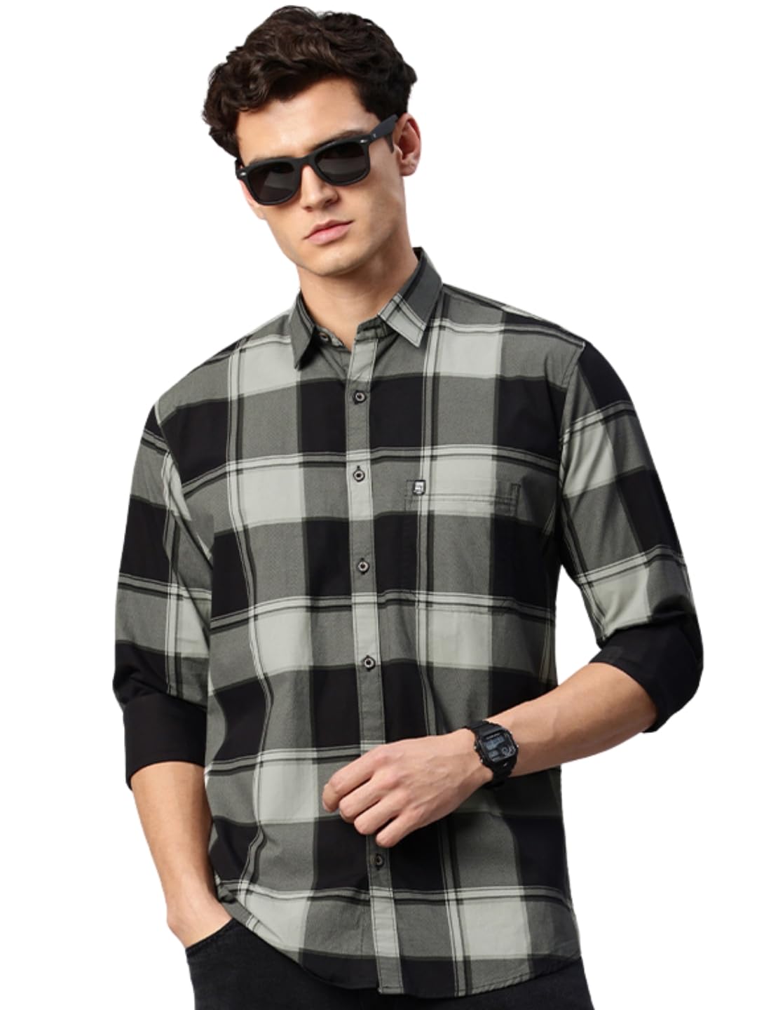 Majestic Man Stylish Slim Fit Cotton Spread Collar Checked Casual Shirt