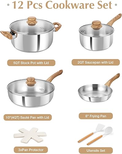 Miniatura 3 de KOCH SYSTEME CS Juego de ollas y sartenes de acero inoxidable, juego de utensilios de cocina profesional 1810, juego de ollas y sartenes 12 piezas