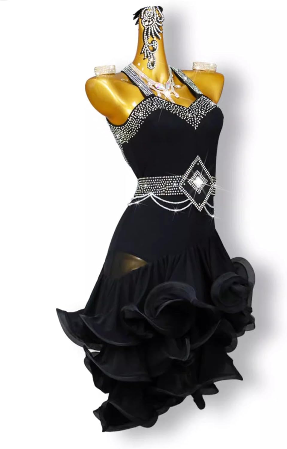 Latin Dance Competition Dresses Shiny Rhinestone Cha Cha Tango Costumes Women's Ballroom Wear Fishbone Skirt for Samba