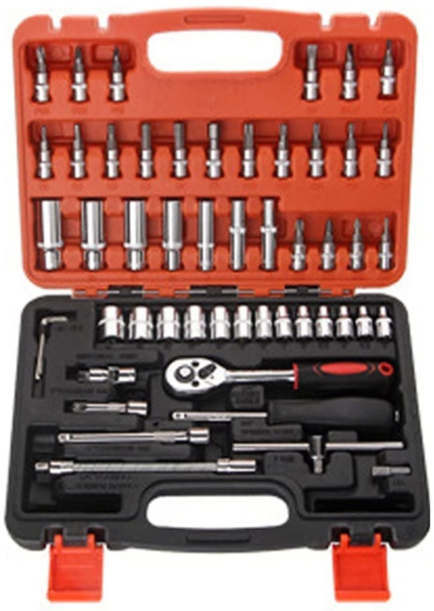 Herramienta de Mantenimiento 53 Piezas Kit de reparación de automóviles Llave de trinquete Juego de Llaves de Tubo Llave Torx Herramientas de Taller mecánico Juego de Herramientas manuales