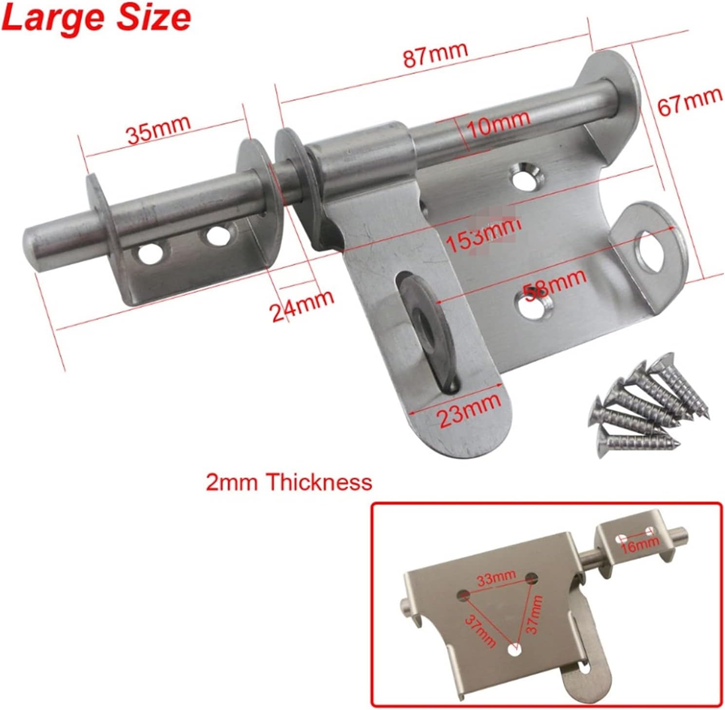 Bolt Lock Gate Bolt 153mm Length Security Door Bolt Gate Door Barrel Bolt Latch