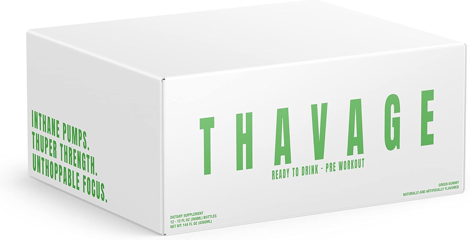 Buy RAW Thavage Pre Workout Energy Drink Green Gummy, 12 Bottles Pack Chris Bumstead Ready