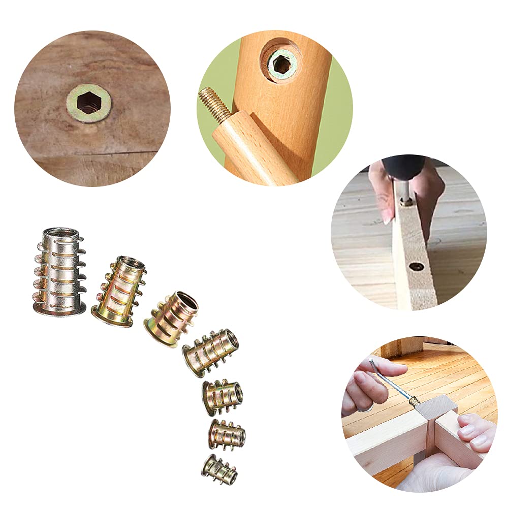 YIXISI 50 Pezzi Dadi Esagonali in Lega di zinco Kit, Mobili Presa Esagonale Inserti a Vite Inserti Filettati Kit di Strumenti Assortimento di Noci M4 / M5 / M6 / M8 / M10, per Mobili in Legno