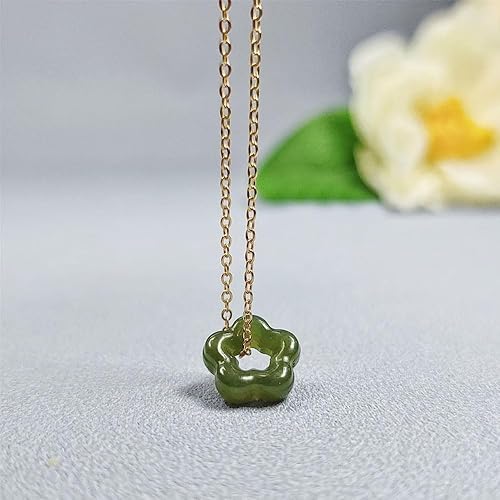 Miniatura 2 de SofiaCreations Genuine Green Hetian Jade Floral Flower Shaped Pendant 18K Gold Dainty Cahin Necklace, Healing Protection Strength Reiki Spiritual