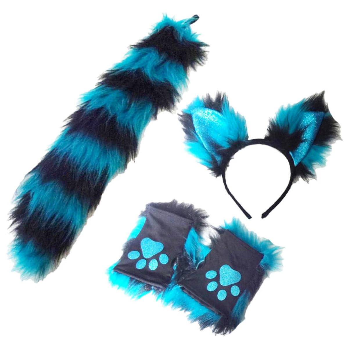 Healvian 4 Juegos Diadema de Animal Peluda Azul para Cosplay y Fiestas