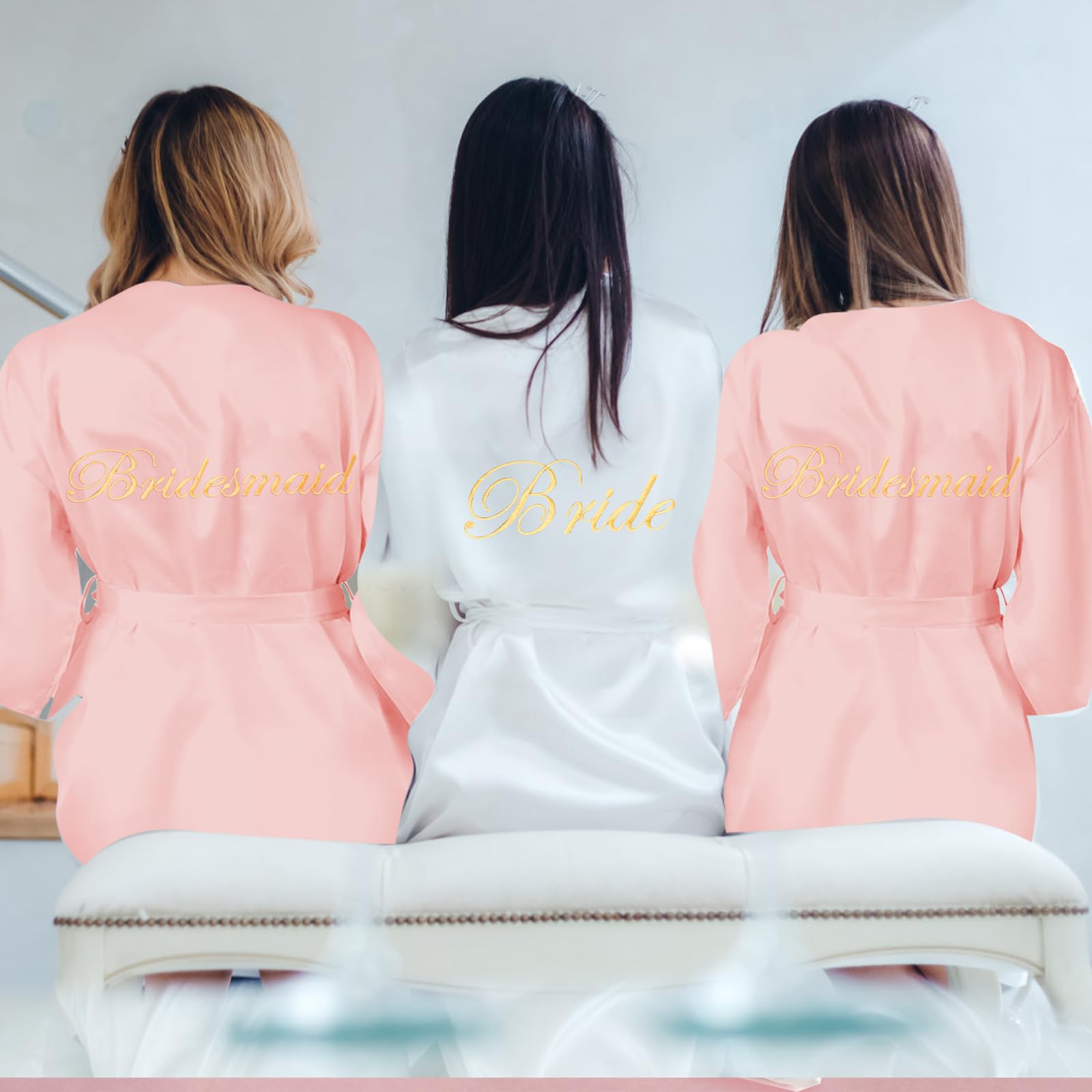 10 Pièces Peignoirs en Satin de Mariée Peignoirs de Demoiselle d'Honneur Peignoir de Mariée Peignoirs Kimono pour Fête de Mariage Enterrement de Vie de Jeune Fille, XXL