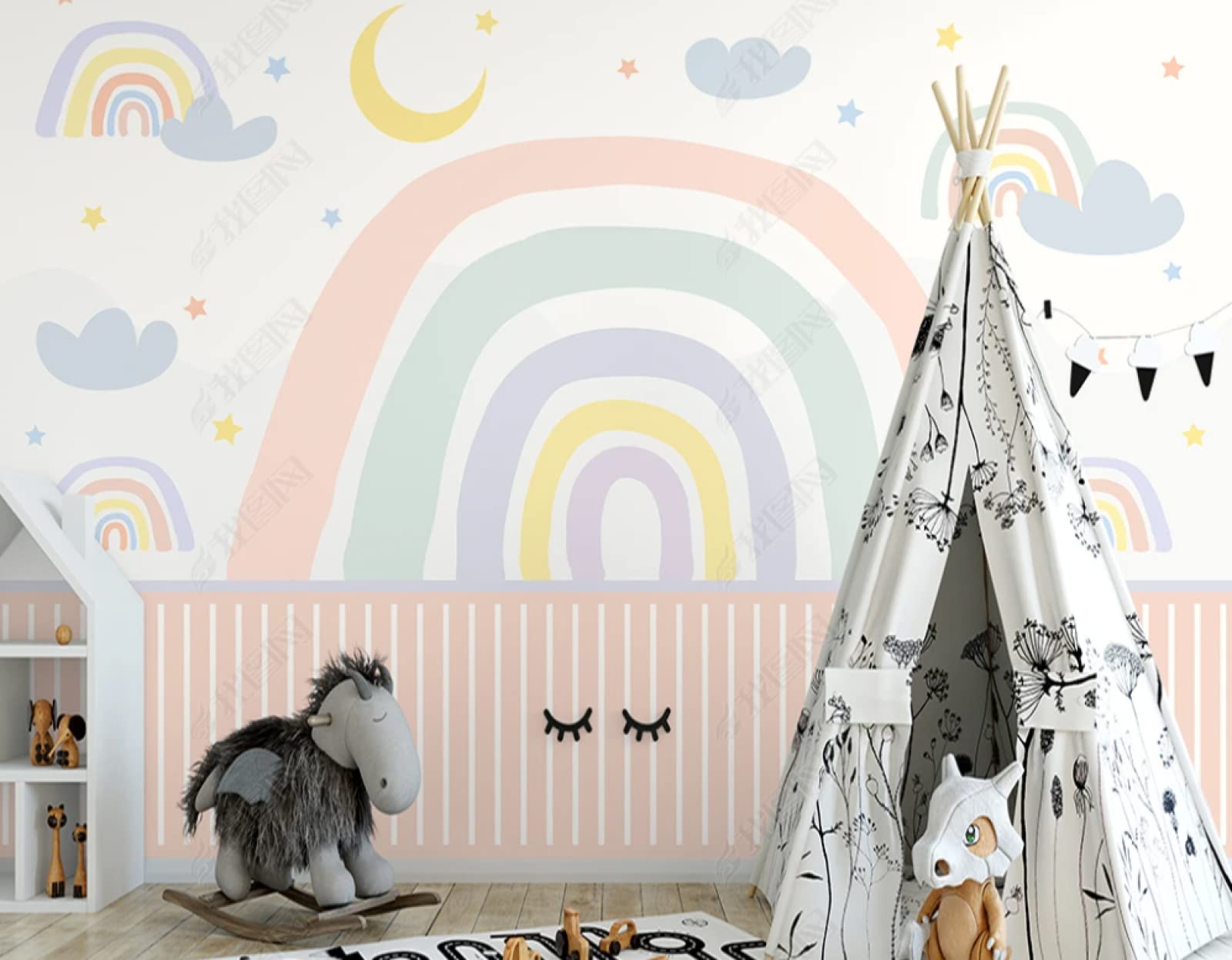 Décoration murale salon et chambre d'enfant avec papier peint intissé 200x140