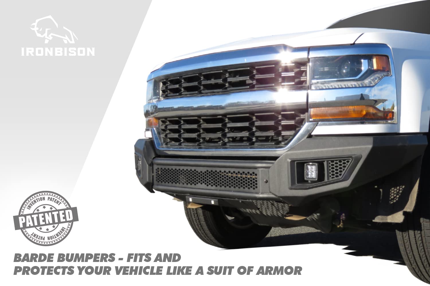 IRONBISON Front Bumper Compatible with 2016-2018 Chevy Silverado 1500 Pickup Truck Off-Road Bumper Guard with 2 LED Fog Light Splash Guard Can Add 30