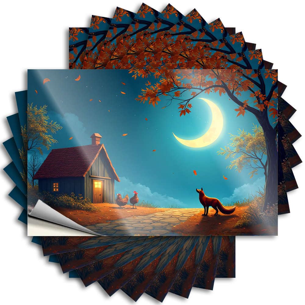 Bumper - Feminist Wall A Fox Watches Chickens Outside A Cozy Cabin Under A Crescent Moon for Thankful Guest(8X12CM)